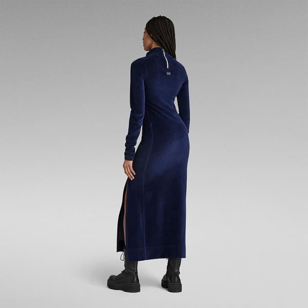 G-star Långärmad Kort Klänning Velvet Slit Blå S Kvinna