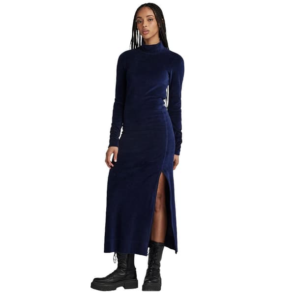 G-star Långärmad Kort Klänning Velvet Slit Blå S Kvinna