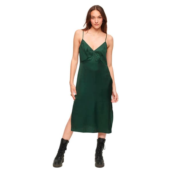 Superdry Hihaton Midi-mekko Satin Cami Slip Vihreä M Nainen