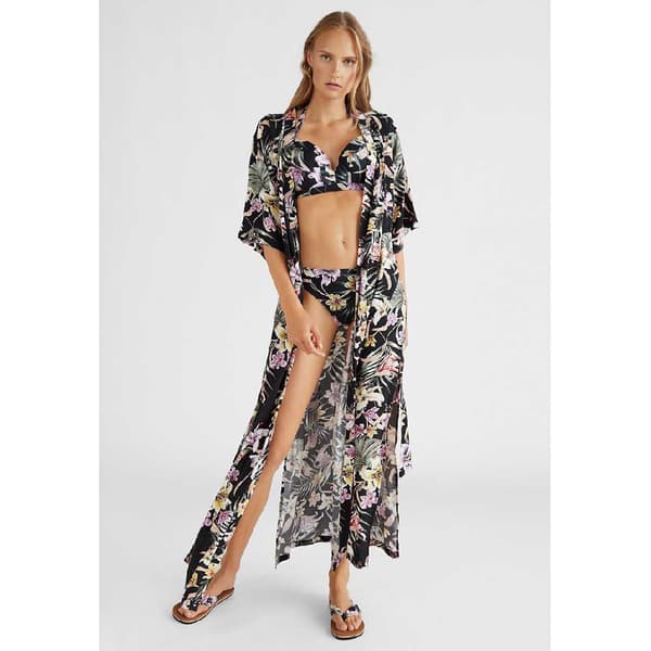 O´neill Lång Klänning Kimono Mix&match Svart S Kvinna