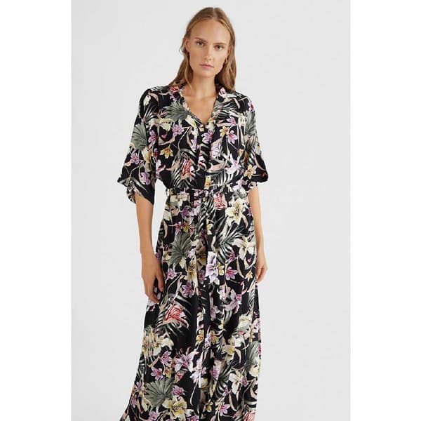 O´neill Lång Klänning Kimono Mix&match Svart S Kvinna
