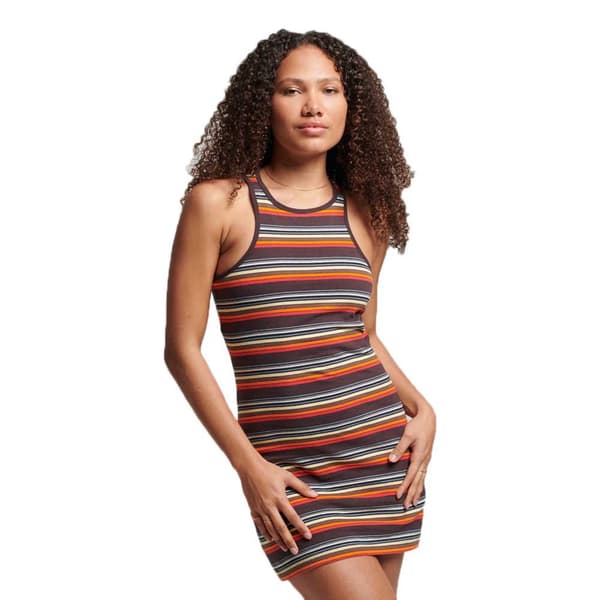 Superdry Kort Kjole Uden ærmer Vintage Stripe Orange S Kvinde