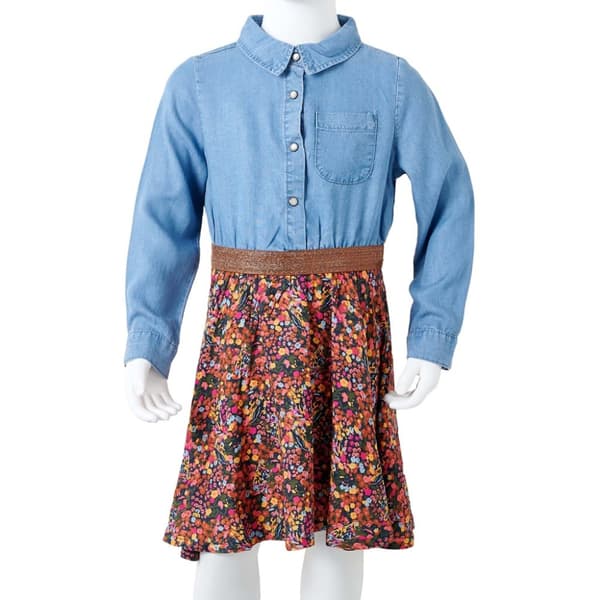 vidaXL Klänning med långa ärmar för barn marin och denimblå 104