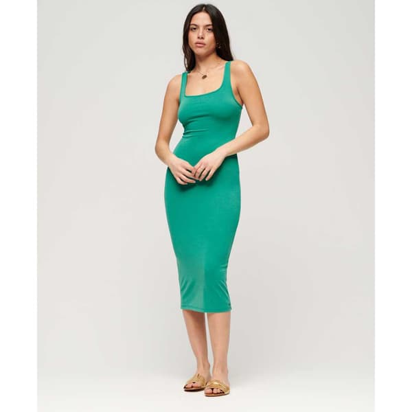 Superdry Ärmlös Midiklänning Square Neck Jersey Grönt XS Kvinna