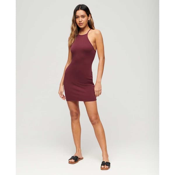 Superdry Kort Kjole Uden ærmer Strappy Recer Jersey Rød M Kvinde