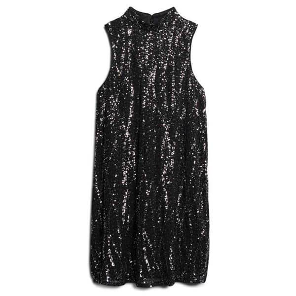Superdry Ärmlös Kort Klänning Sequin A Line Svart S Kvinna