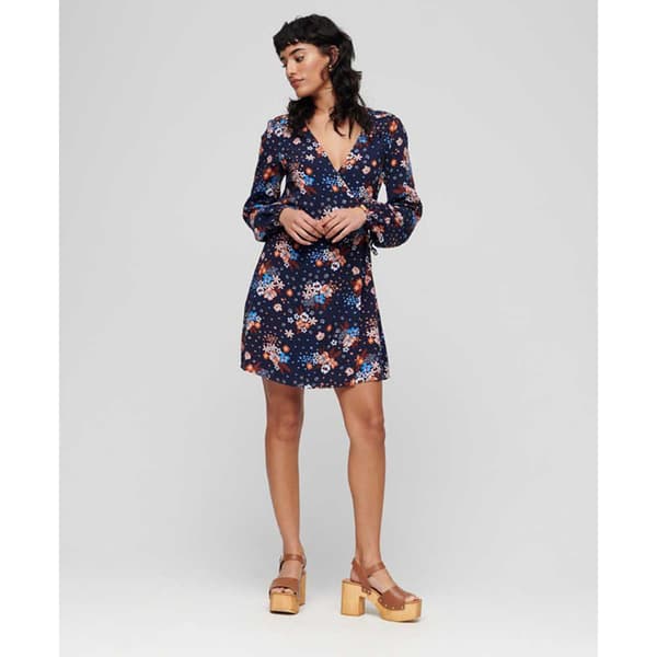Superdry Kortärmad Kort Klänning Printed Wrap Blå L Kvinna