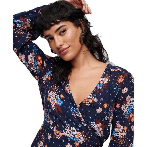 Superdry Kortärmad Kort Klänning Printed Wrap Blå L Kvinna