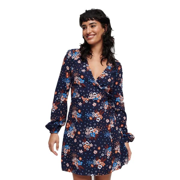 Superdry Kortärmad Kort Klänning Printed Wrap Blå L Kvinna