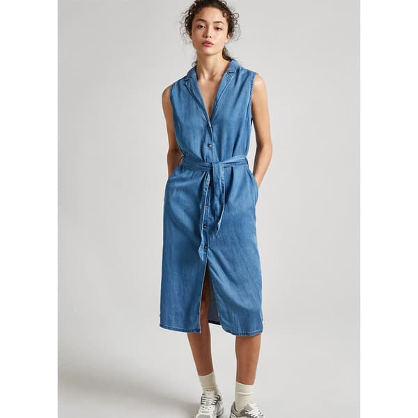Pepe Jeans Ærmeløs Kjole Maggie Blå 2XS Kvinde
