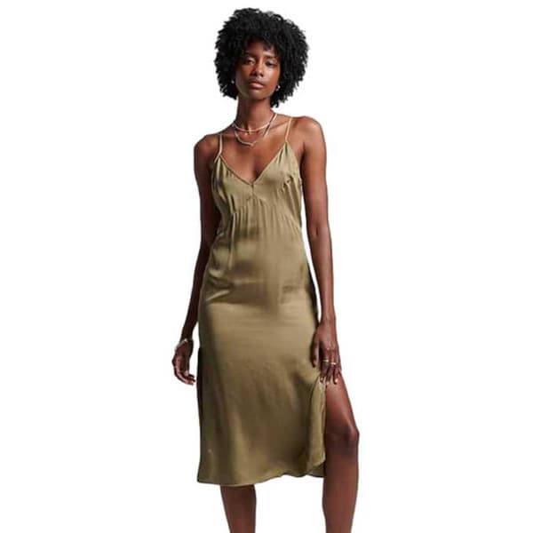Superdry Ärmlös Midiklänning Satin Cami Slip Grönt S Kvinna