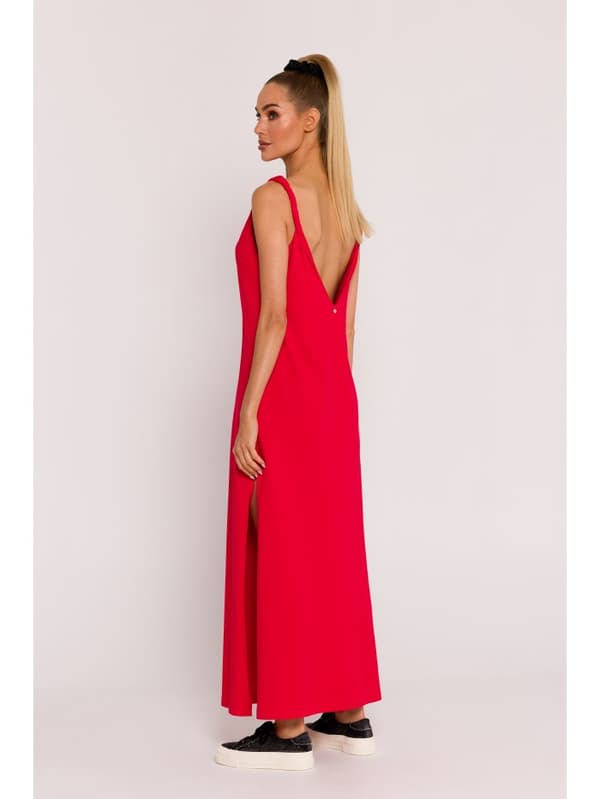 M791 Maxi-mekko, jossa syvä pääntie selässä - punainen, koko - XL