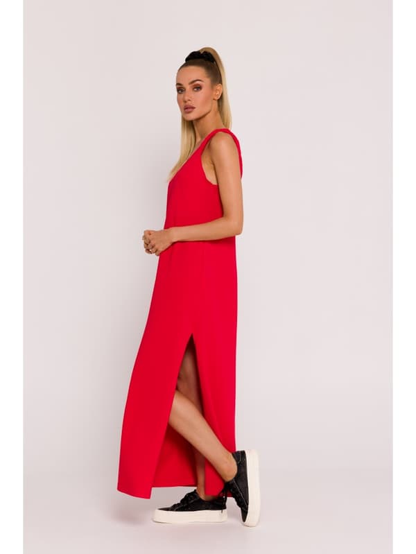 M791 Maxi-mekko, jossa syvä pääntie selässä - punainen, koko - XXL