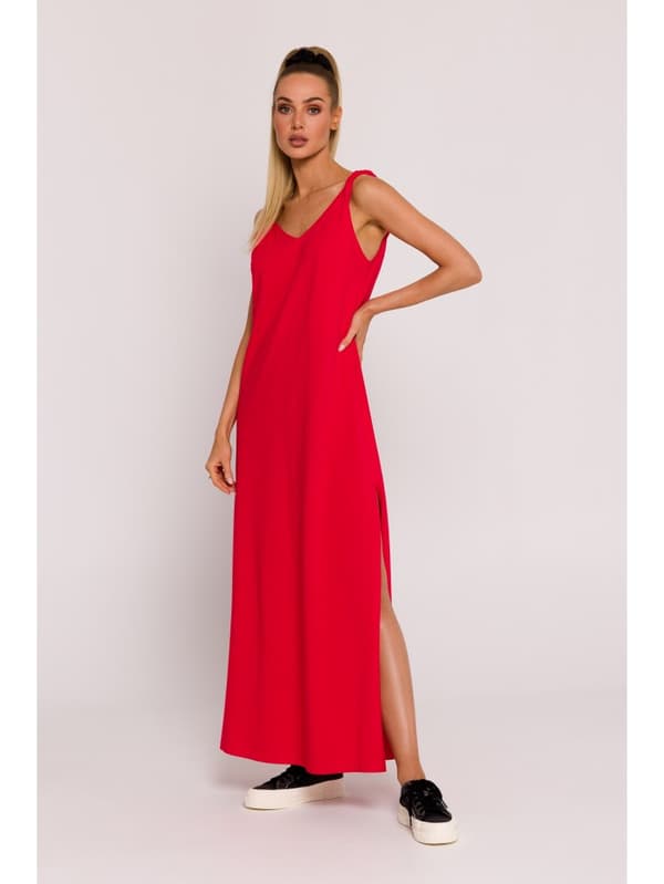 M791 Maxi-mekko, jossa syvä pääntie selässä - punainen, koko - XXL