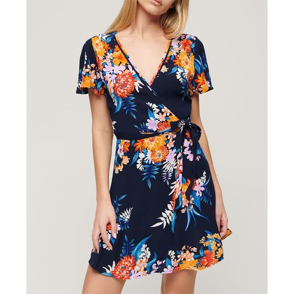Superdry Printed Wrap Kortärmad Kort Klänning Flerfärgad M Kvinna