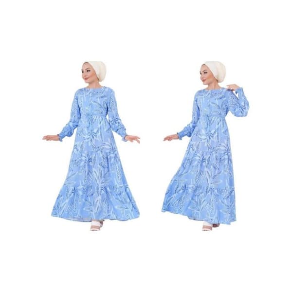 Mönstrad hijabklänning - blå, storlek: 44