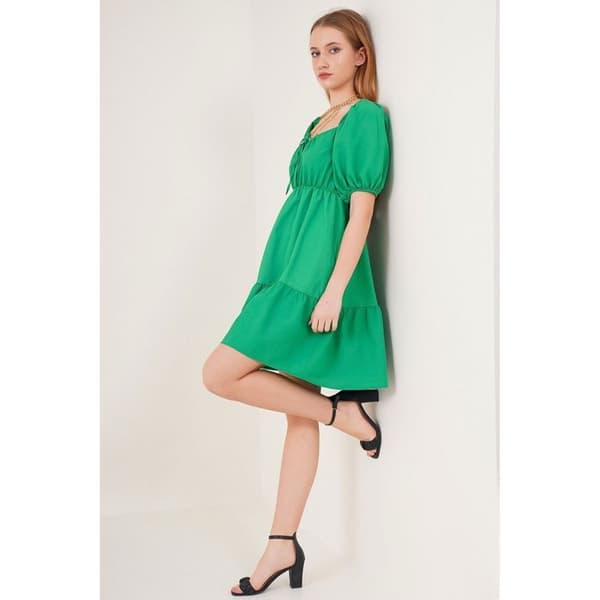 Uppklädd Klänning - Grön - Storlek 38 - 70% Bomull - 30% Polyester - Längd 75 cm