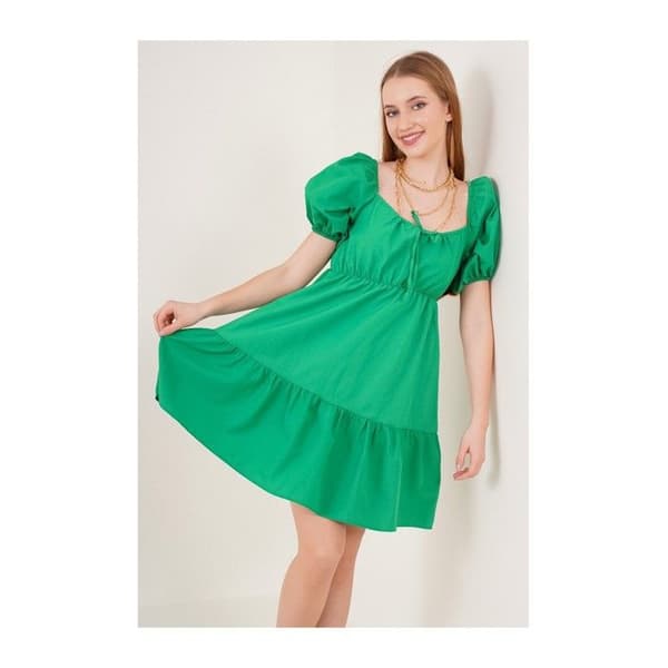 Uppklädd Klänning - Grön - Storlek 38 - 70% Bomull - 30% Polyester - Längd 75 cm