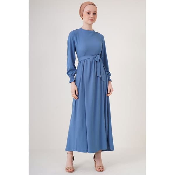 Hijabklänning - Indigo Blå - Storlek 38 - Bälte - 97% Polyester - 3% Lycra