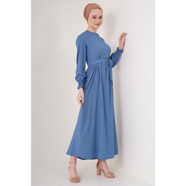 Hijabklänning - Indigo Blå - Storlek 38 - Bälte - 97% Polyester - 3% Lycra