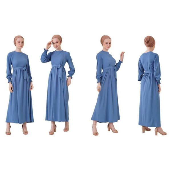 Hijabklänning - Indigo Blå - Storlek 38 - Bälte - 97% Polyester - 3% Lycra