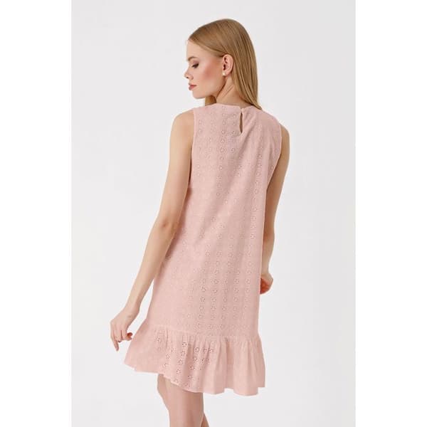 Fluid klänning - Dam - Rosa - Storlek 42 - Längd 75 cm - Poplin och bomull