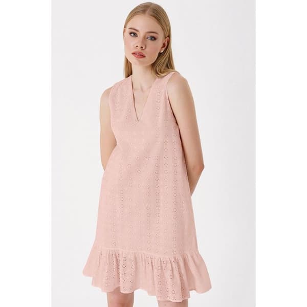 Fluid klänning - Dam - Rosa - Storlek 42 - Längd 75 cm - Poplin och bomull