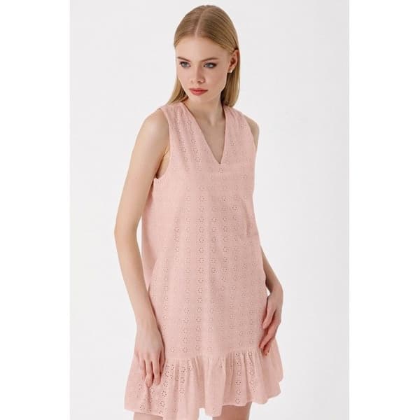 Fluid klänning - Dam - Rosa - Storlek 42 - Längd 75 cm - Poplin och bomull