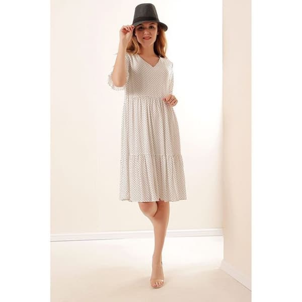 Polka Dot Dress - Vit - Dam - V-ringad - 100% Viskos