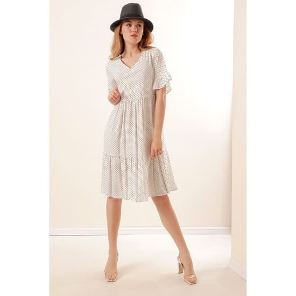 Polka Dot Dress - Vit - Dam - V-ringad - 100% Viskos