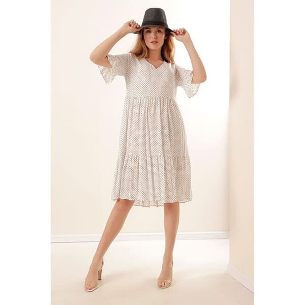 Polka Dot Dress - Vit - Dam - V-ringad - 100% Viskos