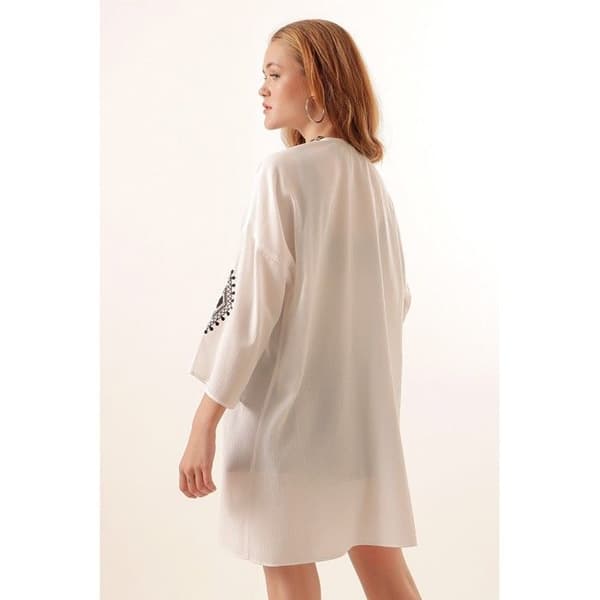 Broderad kimono - Vit - Dam - Storlek 36