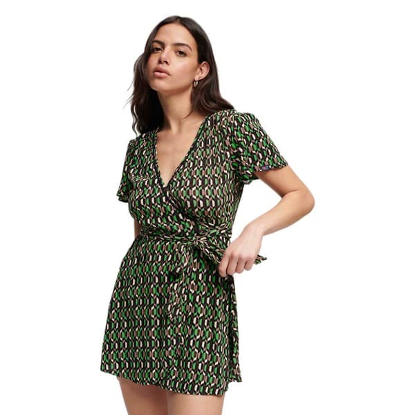 Superdry Vintage Mini Wrap Kjole Grøn XS Kvinde