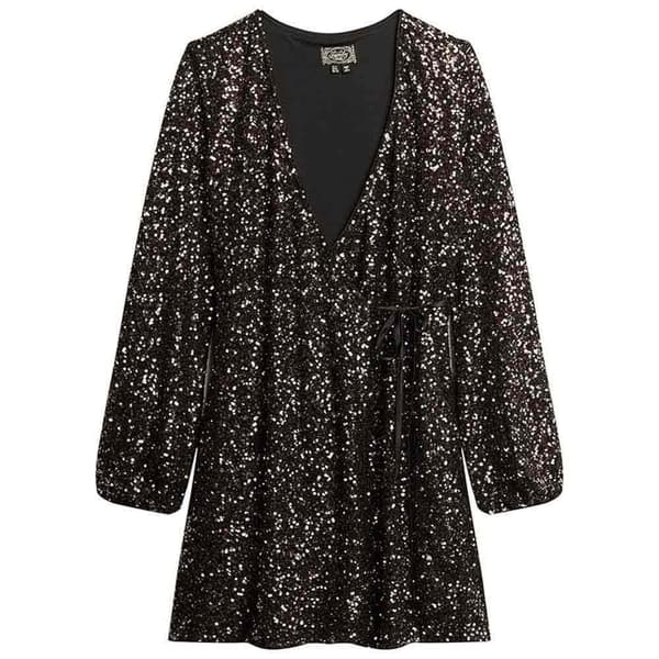 Superdry Sequin Wrap Långärmad Kort Klänning Silver S Kvinna