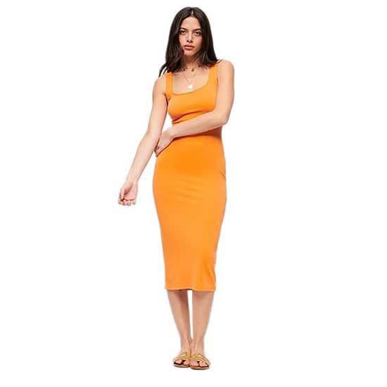 Superdry Square Neck Jersey ærmeløs Midikjole Orange S Kvinde