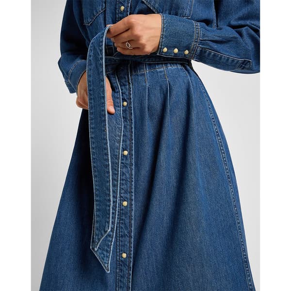 Lee Belted Western Långärmad Midiklänning Blå M Kvinna