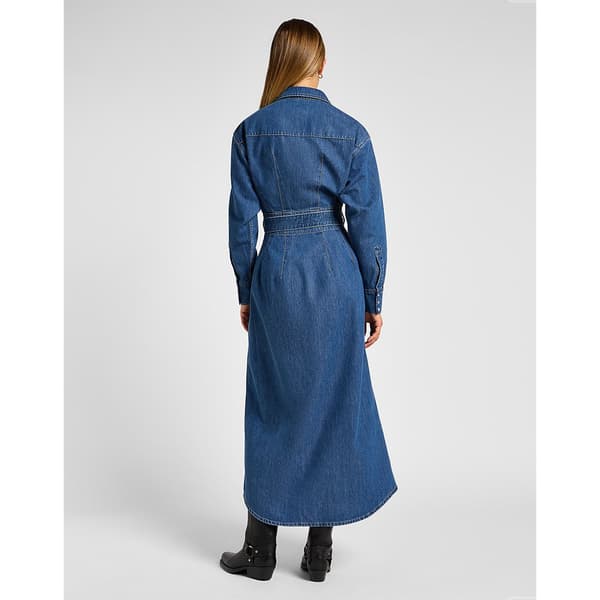 Lee Belted Western Långärmad Midiklänning Blå M Kvinna