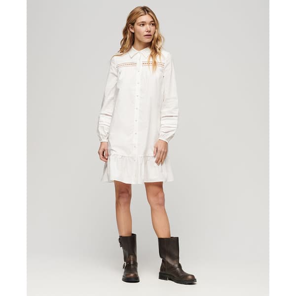 Superdry Lace Mix Kortærmet Kjole Hvid L Kvinde