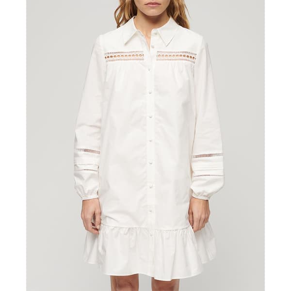 Superdry Lace Mix Kortærmet Kjole Hvid L Kvinde