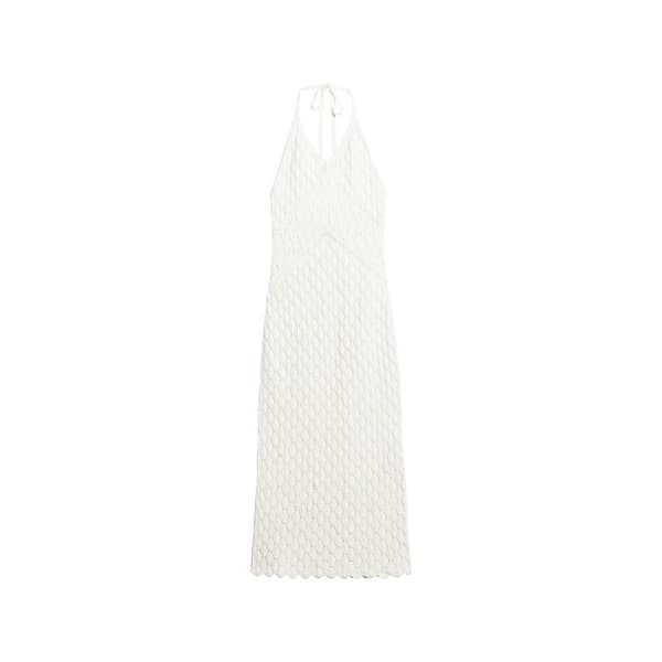 Superdry Crochet Halter ärmlös Lång Klänning Beige L Kvinna