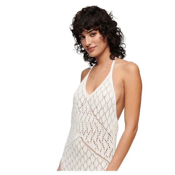 Superdry Crochet Halter ärmlös Lång Klänning Beige L Kvinna