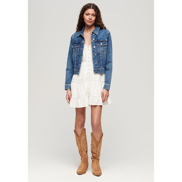 Superdry Alana Lace Trim Hihaton Lyhyt Mekko Sininen S Nainen