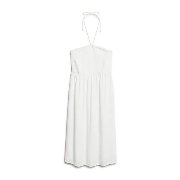 Superdry Smocked Midi Beach Långklänning Vit S Kvinna