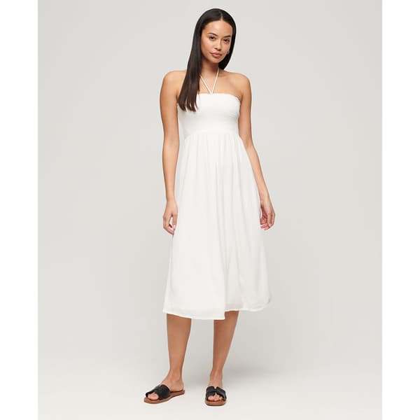 Superdry Smocked Midi Beach Långklänning Vit S Kvinna
