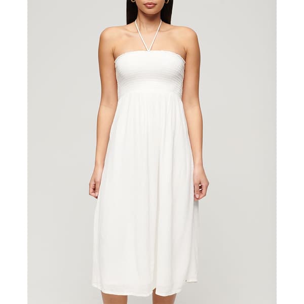 Superdry Smocked Midi Beach Långklänning Vit S Kvinna