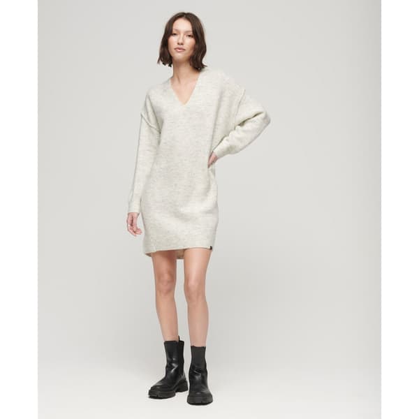Superdry V Jumper Långärmad Kort Klänning Beige L Kvinna