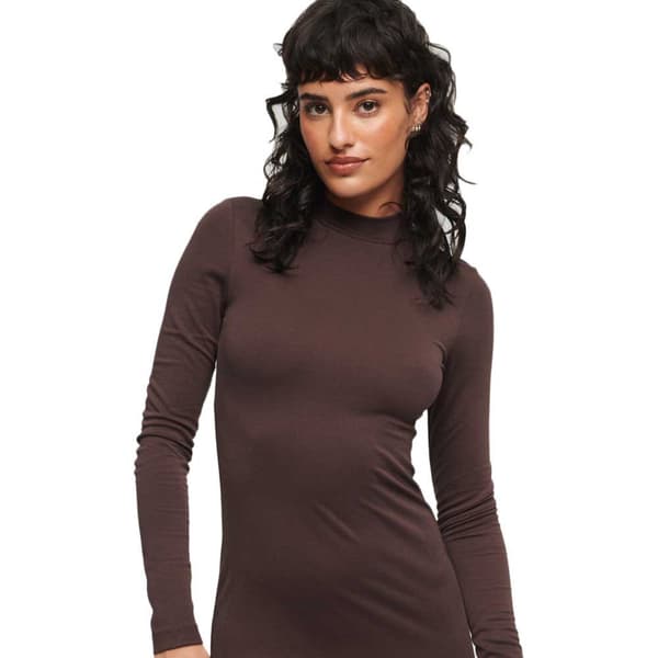 Superdry Mock Neck Jersey Pitkähihainen Lyhyt Mekko Ruskea M Nainen