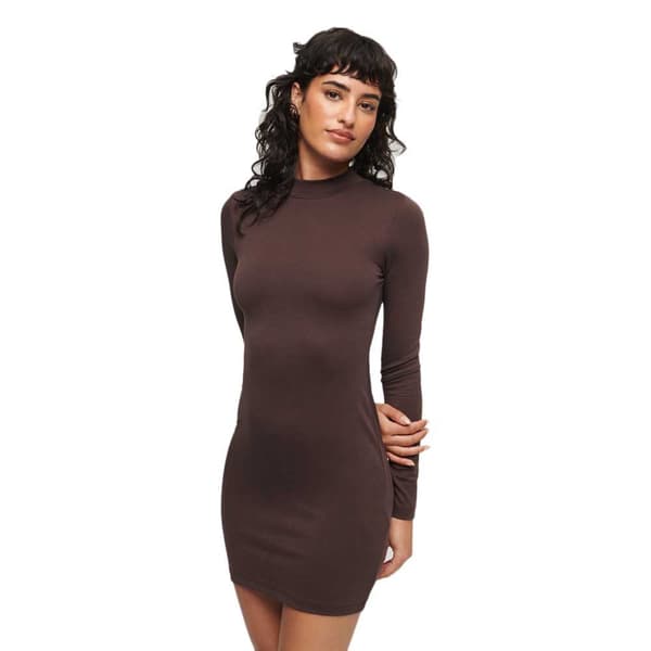 Superdry Mock Neck Jersey Pitkähihainen Lyhyt Mekko Ruskea M Nainen