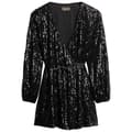 Miniatyrbillede 1 af 3: Superdry Sequin Wrap Langærmet Kort Kjole Sort XS Kvinde