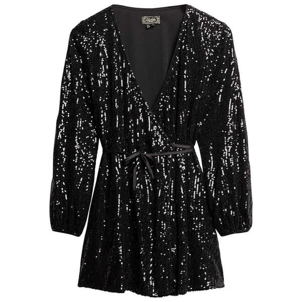 Superdry Sequin Wrap Långärmad Kort Klänning Svart XS Kvinna
